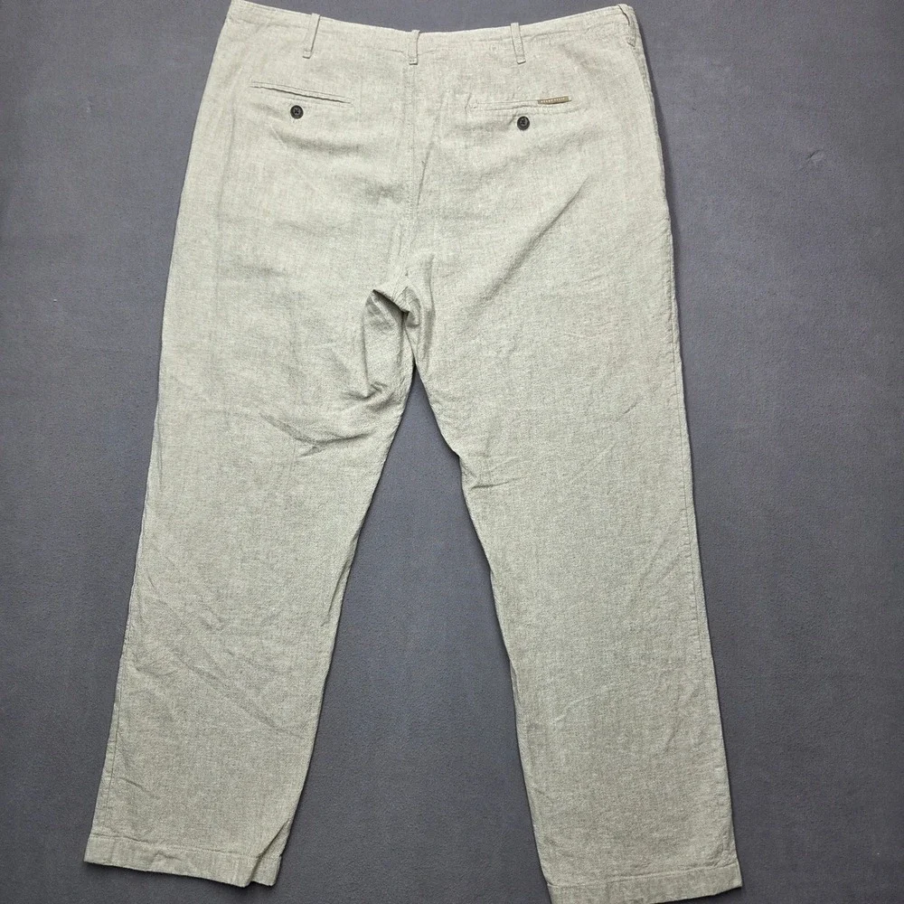 Perry Ellis Mens 38x30 Linen Blend Drawstring Pants Beige Straight Leg Size